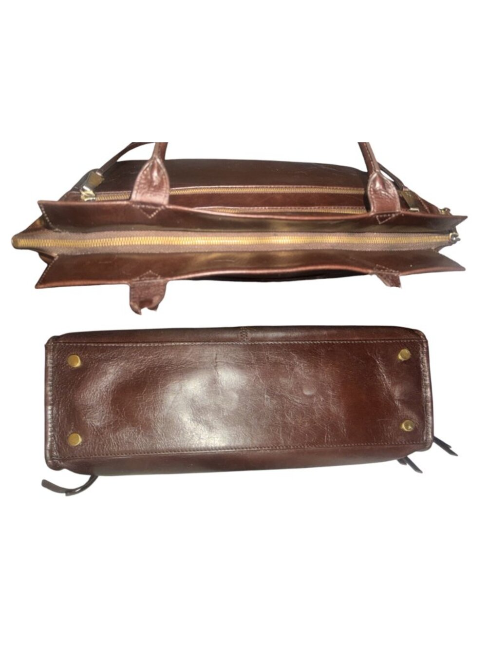 HOBO Seeker Shoulder Bag Chocolate Brown Polished Leather Double Handle Satchel - Picture 5 of 7